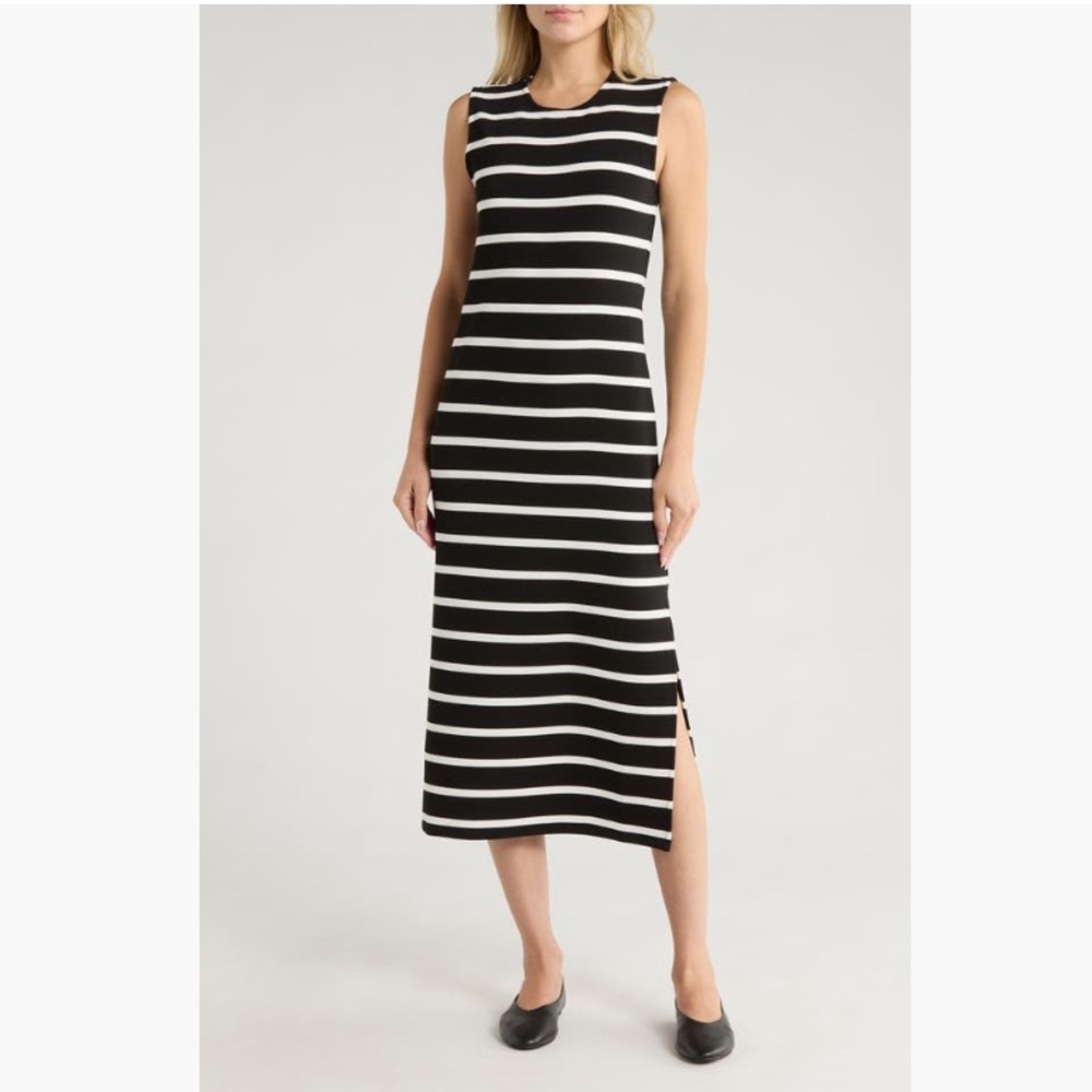 Rag & Bone Colette Black and White Striped Sleeveless Midi Dress